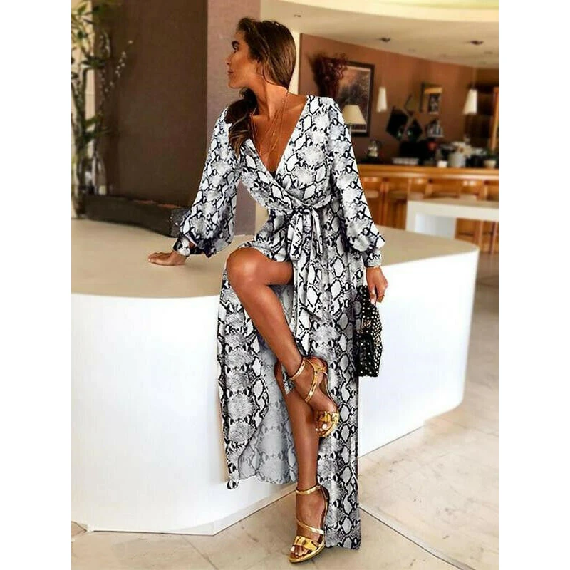 New Fashion Women's Sexy V-Neck Dress Long Sleeve Snake Print Dress Ladies Split Maxi Dress Evening Club Party Dress Summer
New Fashion Women's Sexy V-Neck Dress Long Sleeve Snake Print Dress Ladies Split Maxi Dress Evening Club Party Dress Summer