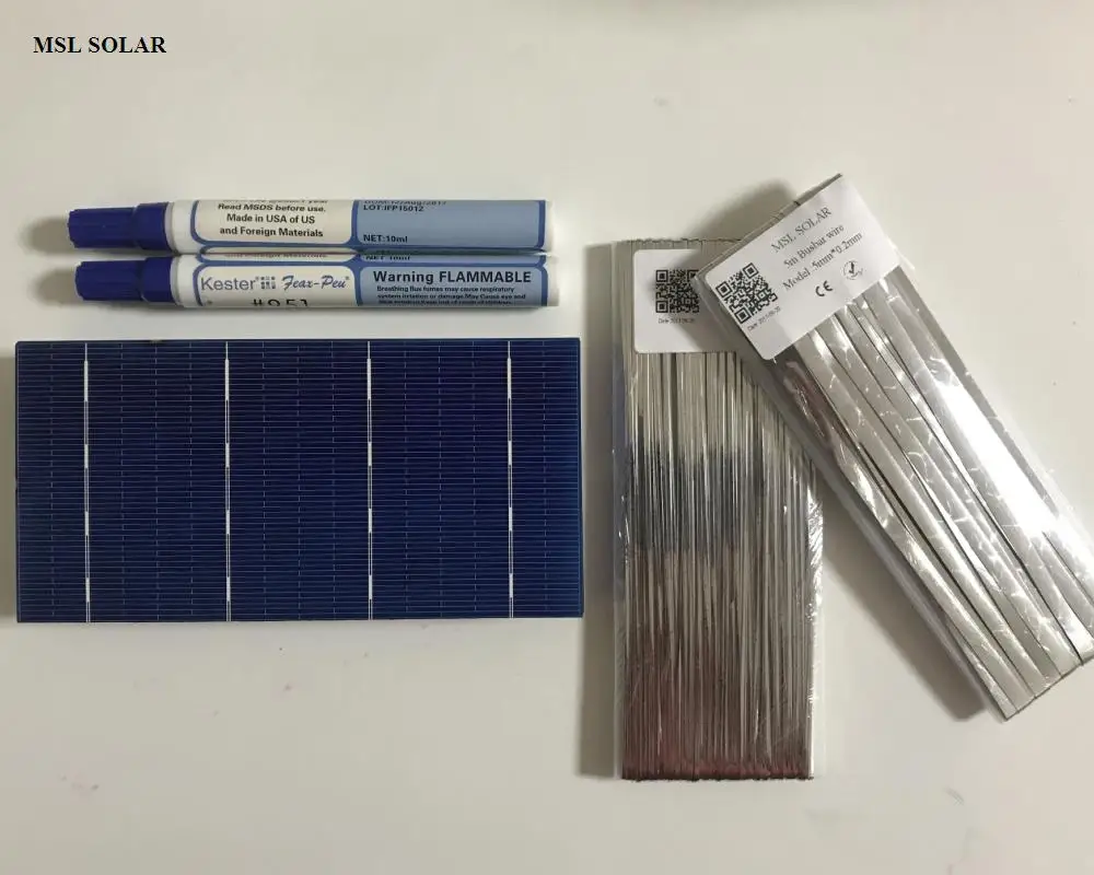 MSL SOLAR 2.1W 0.5V 3"x6" Solar cells A Grade 100pcs/Lot + Enough Tabbing wire & Bubar wire +2pcs flux pen for DIY solar panel.
MSL SOLAR 2.1W 0.5V 3"x6" Solar cells A Grade 100pcs/Lot + Enough Tabbing wire & Bubar wire +2pcs flux pen for DIY solar panel.