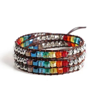 Chakra Bracelet Jewelry Handmade Leather Wrap Bracelet Multi Color Spare Crystal Beads Natural Stone Bracelet 1773 
Chakra Bracelet Jewelry Handmade Leather Wrap Bracelet Multi Color Spare Crystal Beads Natural Stone Bracelet 1773