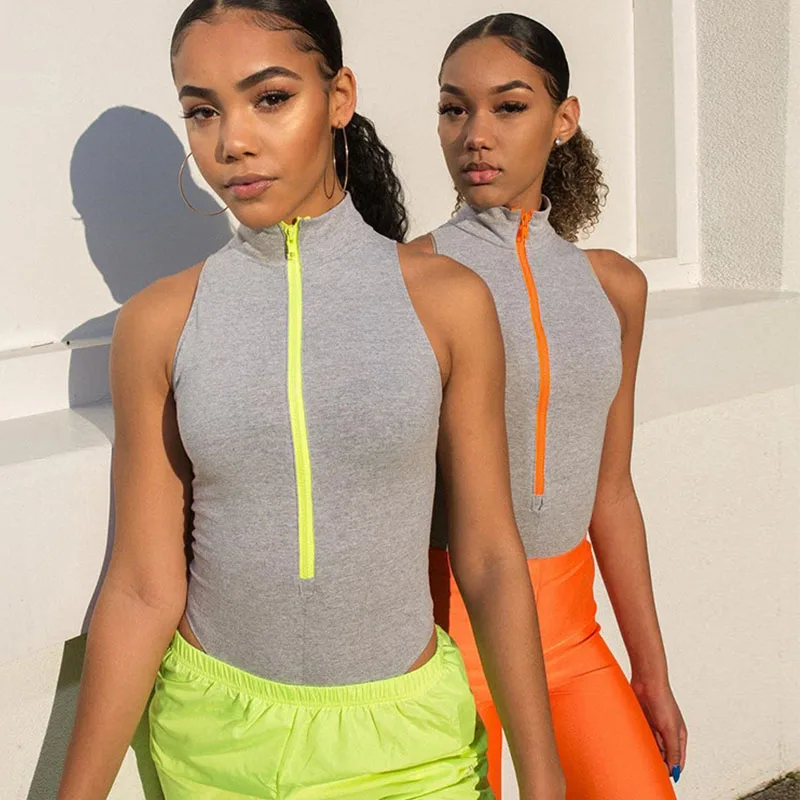 New Fashion Fitness sexy Bodysuit Women turtleneck Sleeveless zipper Solid Gary Basic jumpsuits Club Hot Slip rompers 2019
New Fashion Fitness sexy Bodysuit Women turtleneck Sleeveless zipper Solid Gary Basic jumpsuits Club Hot Slip rompers 2019