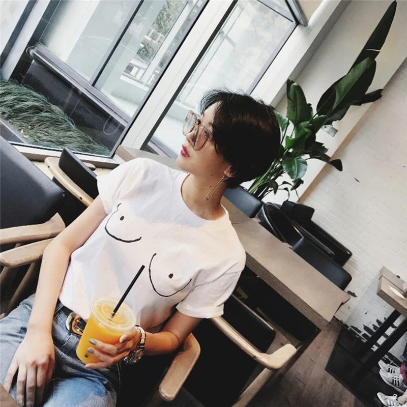 Cotton Women T Shirt Tit Tee Breast Printed T-Shirt Emoji Street Boob Harajuku
Cotton Women T Shirt Tit Tee Breast Printed T-Shirt Emoji Street Boob Harajuku