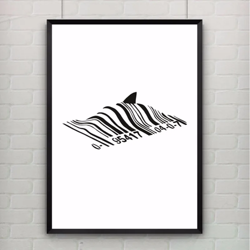 Штрих-код Акула по Banksy Печать Граффити плакат Холст Искусство куадро Decoracion