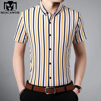 MIACAWOR New Dress Shirt Men Fashion Striped Shirts Summer Short Sleeve Casual Shirts Slim Fit Chemise Homme Men Clothing C446
MIACAWOR New Dress Shirt Men Fashion Striped Shirts Summer Short Sleeve Casual Shirts Slim Fit Chemise Homme Men Clothing C446