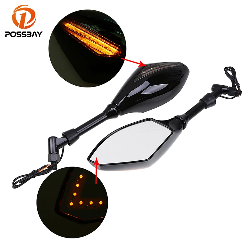 POSSBAY Black Motorcycle Mirror LED Turn Signal Light Rear View Rearview Mirrors for Ducati Honda Suzuki Kawasaki Yamaha
POSSBAY Black Motorcycle Mirror LED Turn Signal Light Rear View Rearview Mirrors for Ducati Honda Suzuki Kawasaki Yamaha