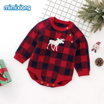 Baby Kids Cute Knitting Elk Print Rompers Plaid White And Red And Black Color Plaid Rompers Autumn Clothes
Baby Kids Cute Knitting Elk Print Rompers Plaid White And Red And Black Color Plaid Rompers Autumn Clothes