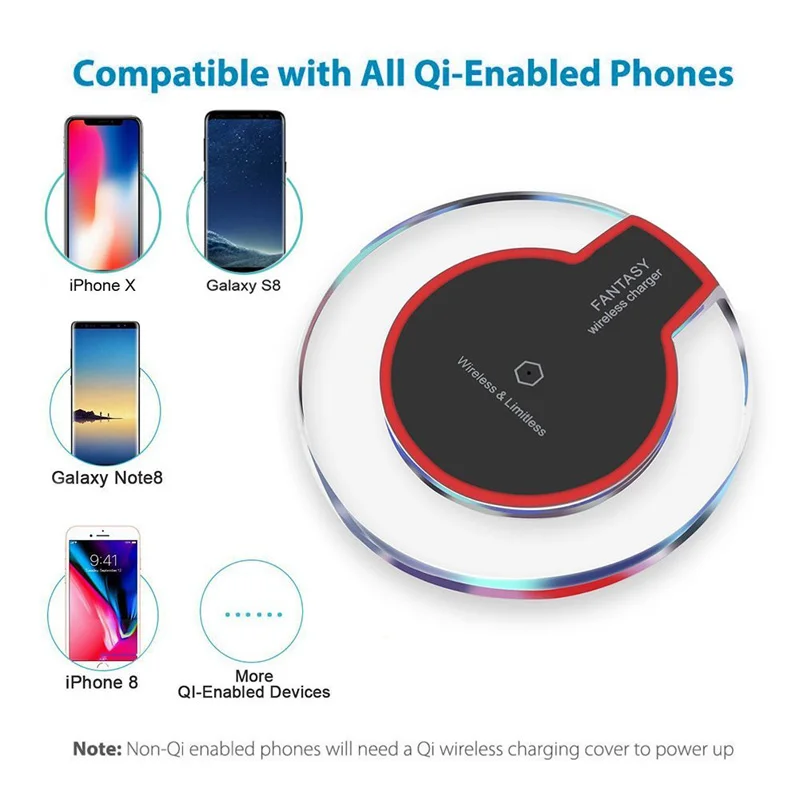 Protable LED Transparent Qi Wireless Charger Pads 5V 1A For Samsung Note 8 S8 Plus S7 S6 Edge Plus Nexus 5 6 For iPhone X 8
Protable LED Transparent Qi Wireless Charger Pads 5V 1A For Samsung Note 8 S8 Plus S7 S6 Edge Plus Nexus 5 6 For iPhone X 8