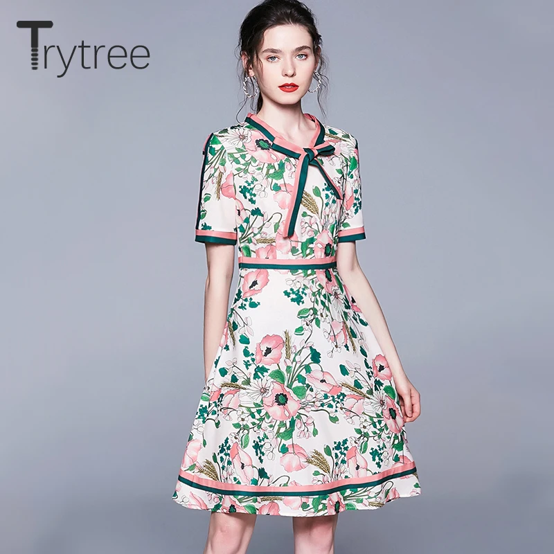 Trytree 2019 Summer Women Casual Dress Print Floral Bow Collar Shirt Dresses Knee-Length Ruffles Hem Office Lady A-Line Dress
Trytree 2019 Summer Women Casual Dress Print Floral Bow Collar Shirt Dresses Knee-Length Ruffles Hem Office Lady A-Line Dress