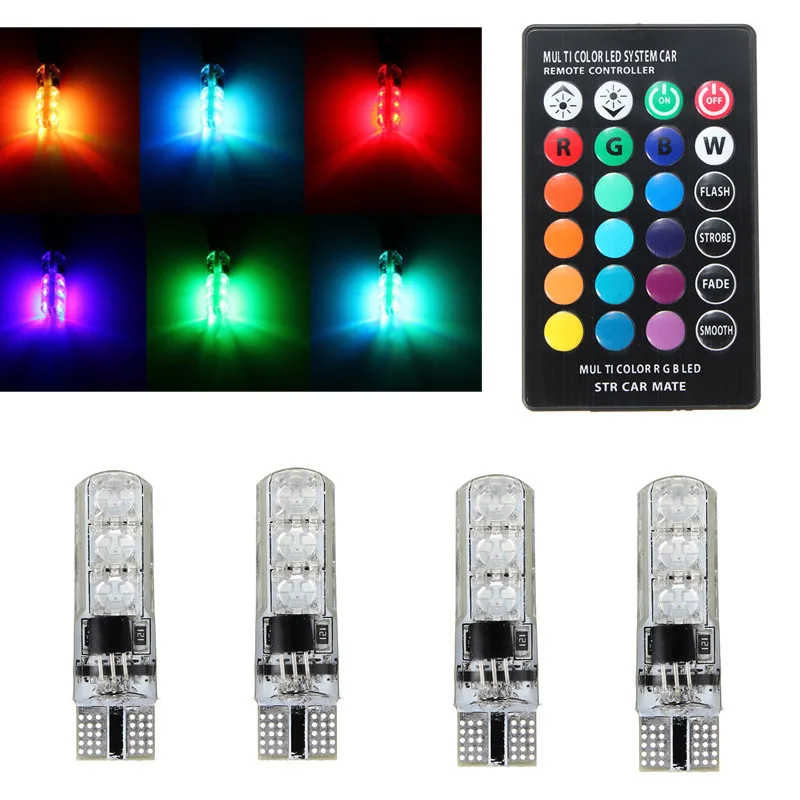 DC12V 4Pcs LED Lights LED Bulbs RGB With Remote Control 194 168 501 Strobe Led Lamp Reading Lights White Red Amber
DC12V 4Pcs LED Lights LED Bulbs RGB With Remote Control 194 168 501 Strobe Led Lamp Reading Lights White Red Amber