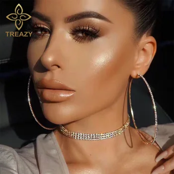 TREAZY Classic Popular Rhinestone Circle Earrings Simple Big Round Earrings Silver Color Crystal Hoop Earrings For Women Girls
TREAZY Classic Popular Rhinestone Circle Earrings Simple Big Round Earrings Silver Color Crystal Hoop Earrings For Women Girls
