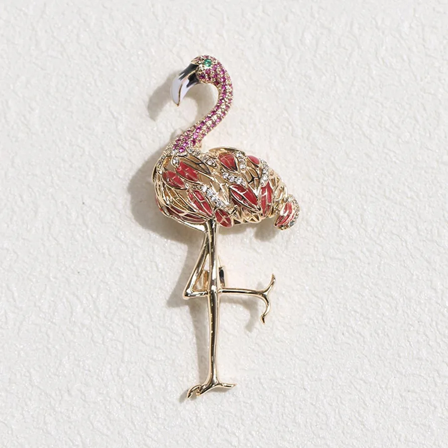 

2018 Fashion Jewelry New Enamel Pins Metal Crystal Rhinestone Flamingo Brooch Broches Vintage Animal Large Brooches For Women