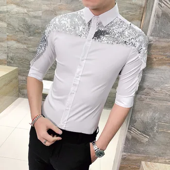 High Quality Magic Show Costume Summer All Match Shirt Men Half Sleeve Sequin Stitching Slim Fit Casual Mens Dress Shirts 3XL-M
High Quality Magic Show Costume Summer All Match Shirt Men Half Sleeve Sequin Stitching Slim Fit Casual Mens Dress Shirts 3XL-M