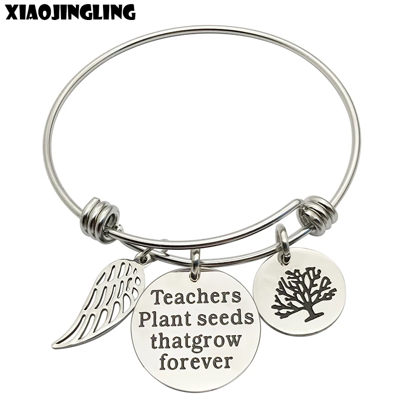 XIAOJINGLING Fashion Stainless Steel Bracelets Teachers Plant Seeds That Grow Forever Wing Life Tree Pendant Teacher's Day Gift
XIAOJINGLING Fashion Stainless Steel Bracelets Teachers Plant Seeds That Grow Forever Wing Life Tree Pendant Teacher's Day Gift