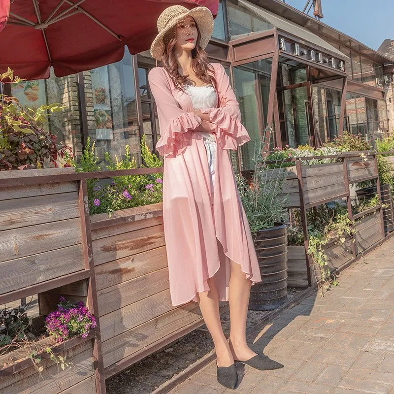 XXXL Summer Kimono Cardigan Pink white Women Korean Flare Sleeve Ruffles Chiffon Blouse Long Shirt Women Street Cardigans
XXXL Summer Kimono Cardigan Pink white Women Korean Flare Sleeve Ruffles Chiffon Blouse Long Shirt Women Street Cardigans