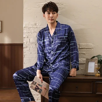 Autumn Winter Long Sleeve Men's Silk Pajamas Set Turn-down Collar Cardigan Leisure Comfortable Soft Big Size L-3XL Male Pyjamas
Autumn Winter Long Sleeve Men's Silk Pajamas Set Turn-down Collar Cardigan Leisure Comfortable Soft Big Size L-3XL Male Pyjamas