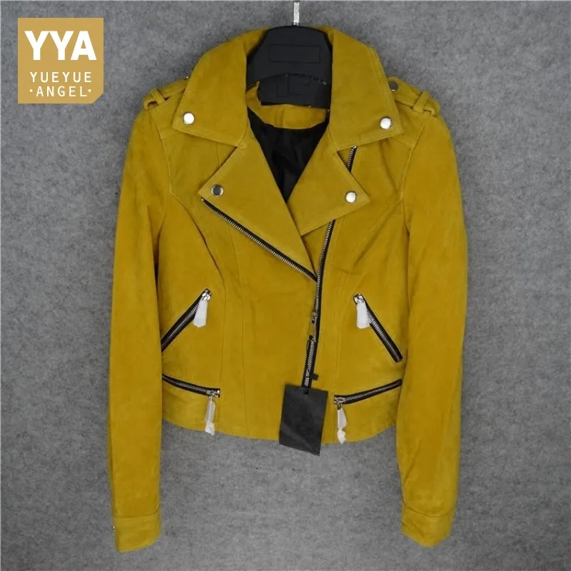 

Hot Natural Pigskin Jacket Women Luxury Genuine Leather Short Coat Female Handsome Motorcycle Blue Yellow Jackets Lady Overcoat