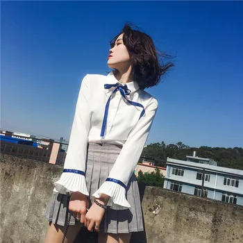 Women Flare Sleeve Bowknot Chiffon Blouse Ladies Female Long Sleeve Button Down Blouses White Tops
Women Flare Sleeve Bowknot Chiffon Blouse Ladies Female Long Sleeve Button Down Blouses White Tops
