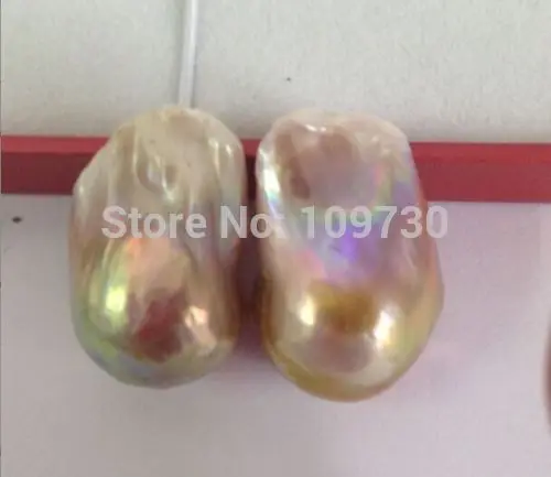 ry00346 huge a pair of Australian south sea gold pink purple pearl earrings
