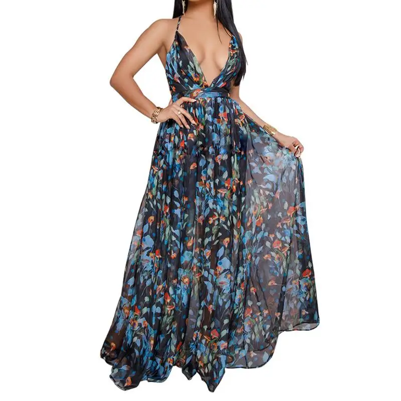 Women Strapless V-Neck Chiffon Dress Bohemian Floral Print Sleeveless Backless Long Dress Elegant Beach Maxi Boho Dress WS6915V
Women Strapless V-Neck Chiffon Dress Bohemian Floral Print Sleeveless Backless Long Dress Elegant Beach Maxi Boho Dress WS6915V