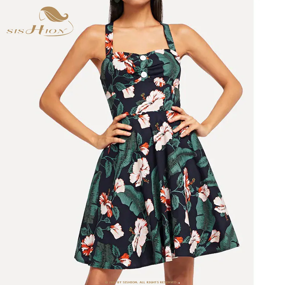 SISHION Vintage Pin Up Dress VD1133 Women Ladies Summer Floral Print Navy Blue Backless Sexy Retro Dress
SISHION Vintage Pin Up Dress VD1133 Women Ladies Summer Floral Print Navy Blue Backless Sexy Retro Dress