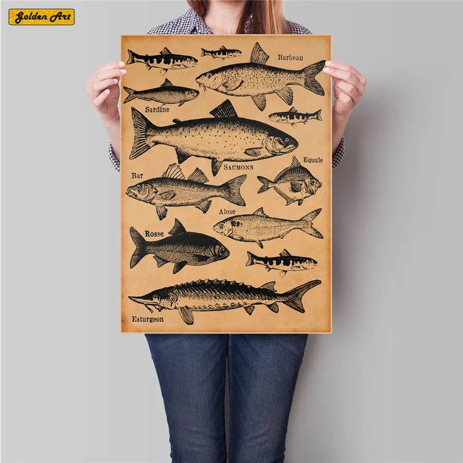 Kind of Fish Chart vintage kraft paper poster retro wall sticker print picture bedroom bar cafe home painting 45.5x31.5cm
Kind of Fish Chart vintage kraft paper poster retro wall sticker print picture bedroom bar cafe home painting 45.5x31.5cm