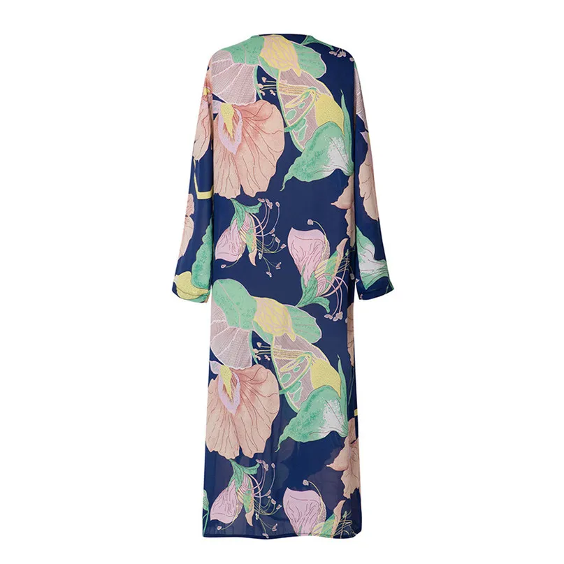 Women Long Sleeve Rash Guards Floral Printed Veil Shawl Beachwear Chiffon Cardigan Tops Cover Up Blouse clothing bikini #3j16#F (8)