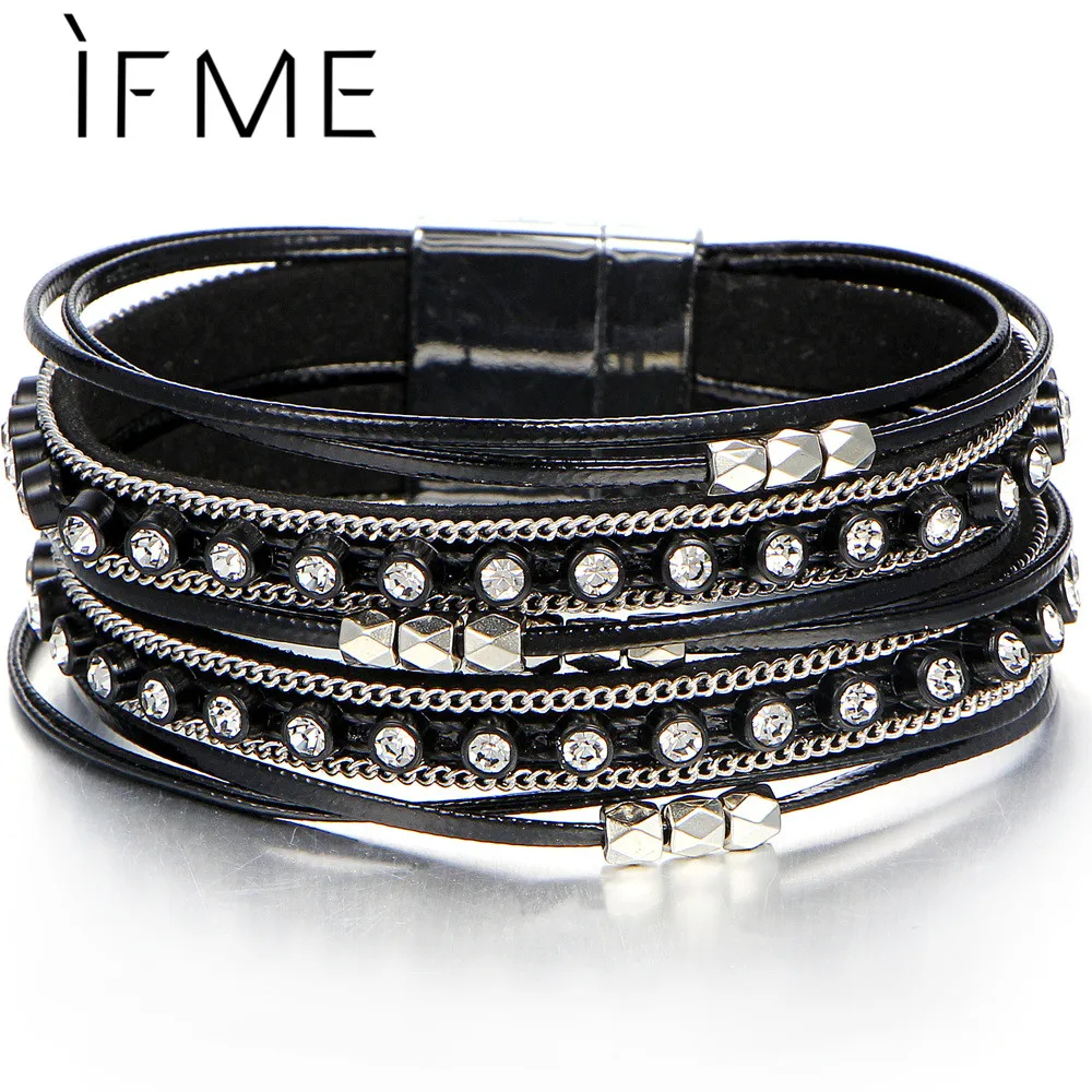 IF ME Vintage Punk Crystal Leather Bracelets for Women Charms Black White Color Bracelets & Bangles Femme Wrap Jewelry 2018 NEW
IF ME Vintage Punk Crystal Leather Bracelets for Women Charms Black White Color Bracelets & Bangles Femme Wrap Jewelry 2018 NEW