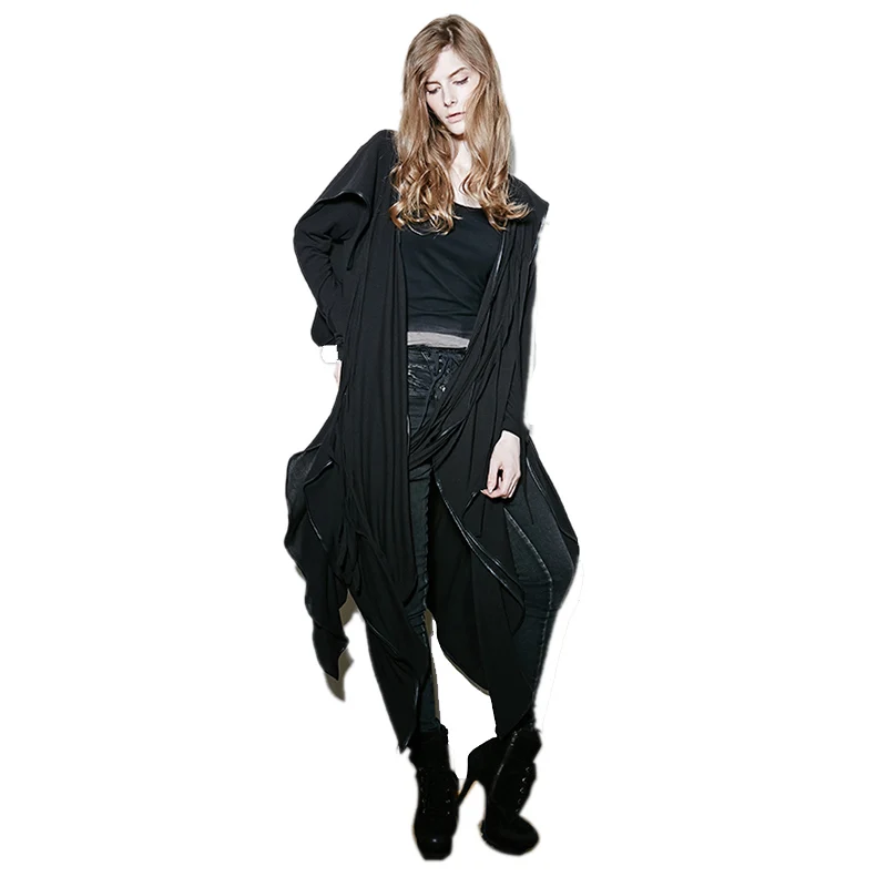 Steampunk Witch Gown with Irregular Sweep Gothic Black Stretch Hoody Coats 
Steampunk Witch Gown with Irregular Sweep Gothic Black Stretch Hoody Coats