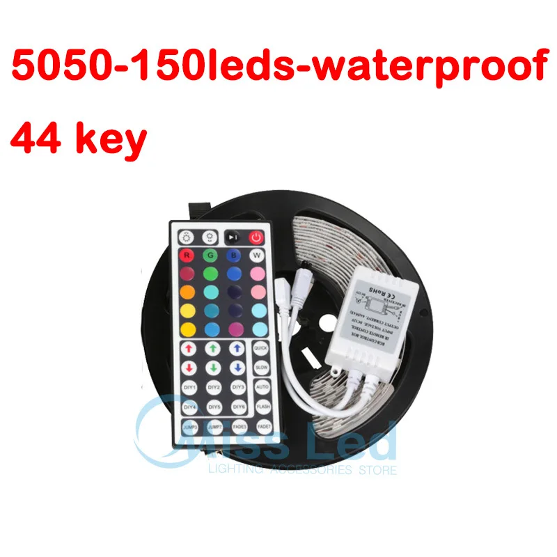 5M SMD 5050 RGB 150Leds/Roll LED Strip Light 30 leds/m waterproof in silicon DC12V Flexible with 44 key IR Remote
5M SMD 5050 RGB 150Leds/Roll LED Strip Light 30 leds/m waterproof in silicon DC12V Flexible with 44 key IR Remote