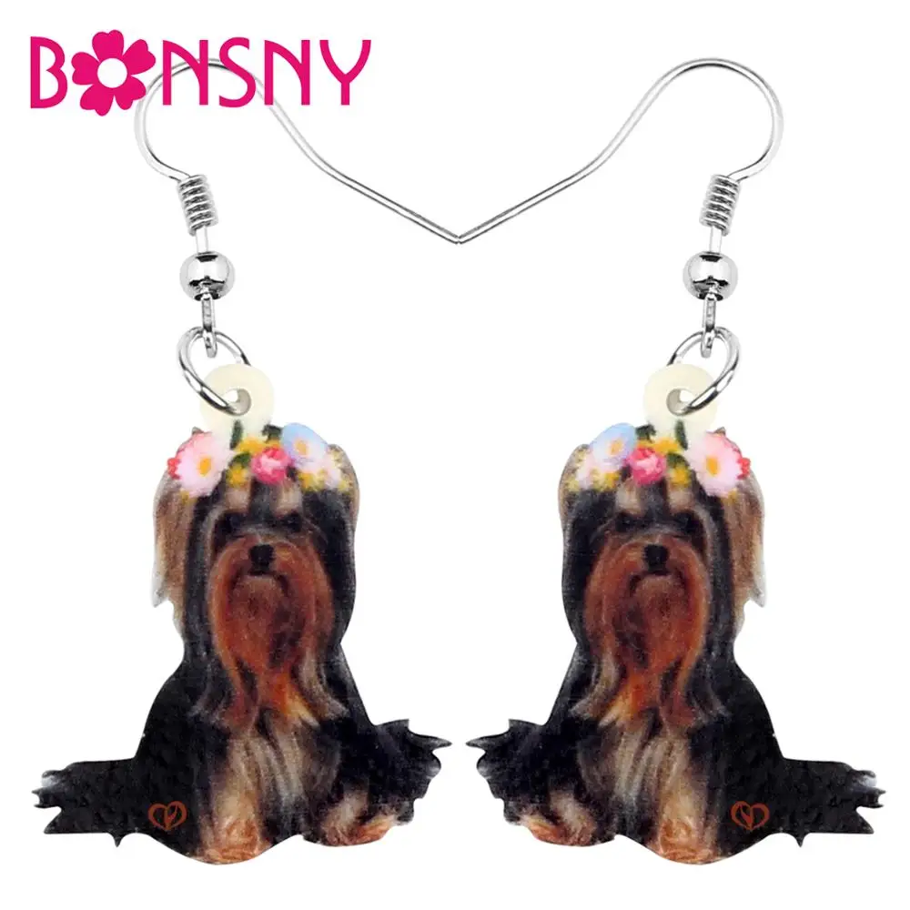 

Bonsny Acrylic Timid Yorkshire Terrier Dog Earrings Big Long Dangle Drop Cute Animal Pet Jewelry For Women Girls Teens Gift