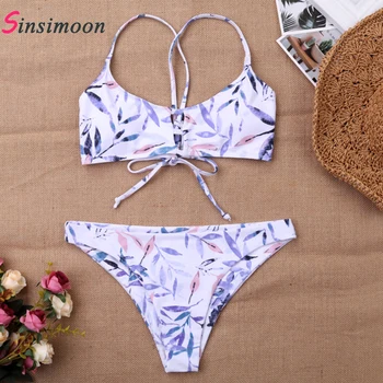 Sexy hollow out plant print lace up bikini set Girls swimwear women swimsuit large sizes beach swimming biquini
Sexy hollow out plant print lace up bikini set Girls swimwear women swimsuit large sizes beach swimming biquini