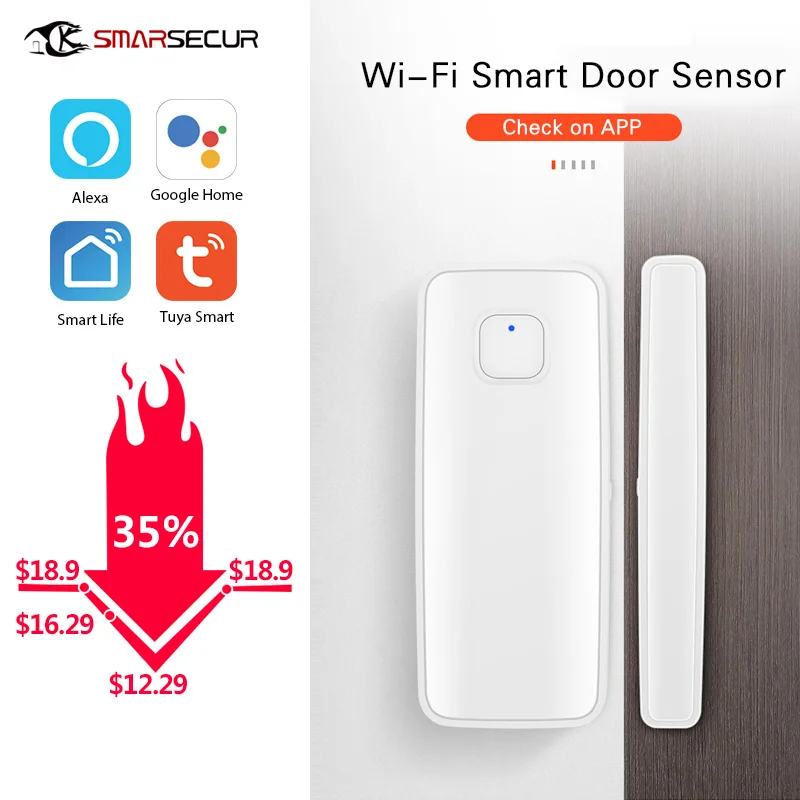 Wireless Smart WiFi Door Window Sensor Magnetic Detector APP Control Work With Amazon Alexa
Wireless Smart WiFi Door Window Sensor Magnetic Detector APP Control Work With Amazon Alexa
