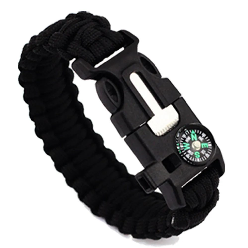 

2019 Leather Bracelets For Men Women 5 in 1 Outdoor rope Paracord Survival gear escape Bracelet Flint/Whistle/Compass bileklik