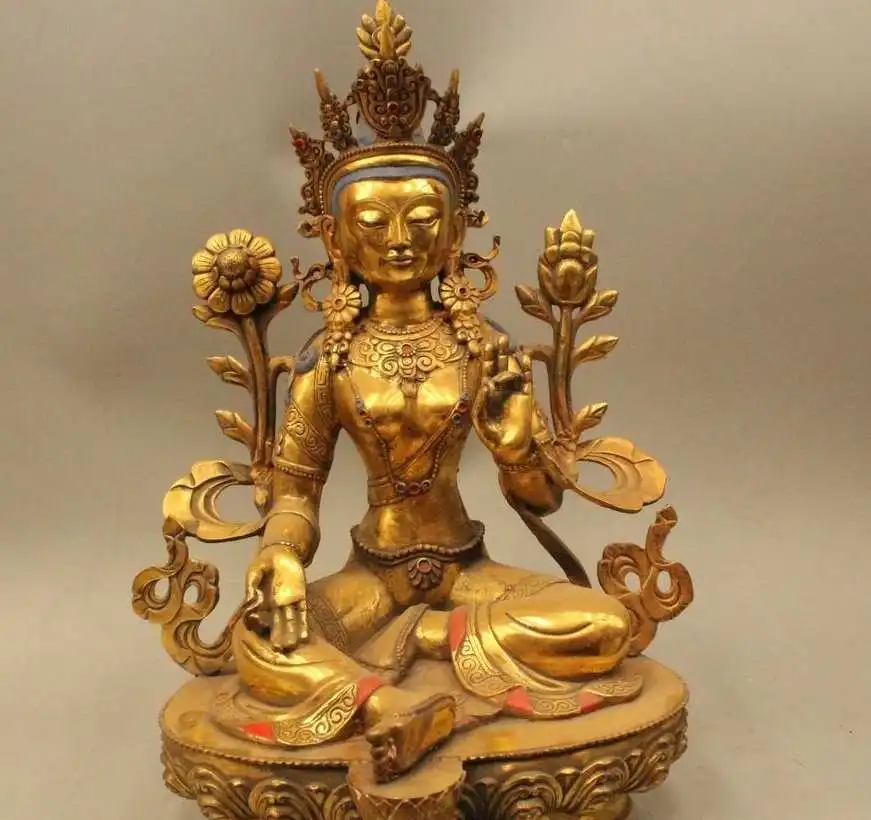 18" China Tibet Tibetan Buddhist Bronze Gild Green Tara Bodhisattva Buddha Statu
18" China Tibet Tibetan Buddhist Bronze Gild Green Tara Bodhisattva Buddha Statu