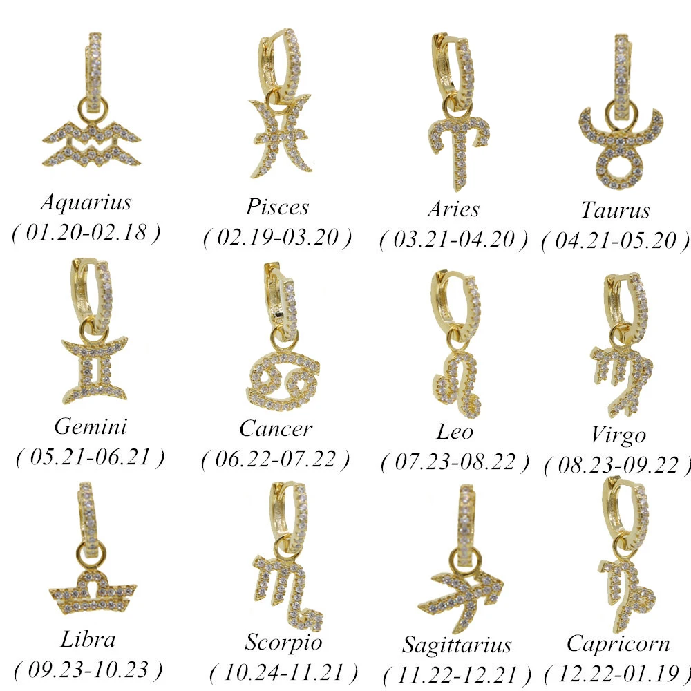 Gold filled rainbow white CZ constellations design personalized jewelry 12 constellations Zodiac charm Earrings
Gold filled rainbow white CZ constellations design personalized jewelry 12 constellations Zodiac charm Earrings