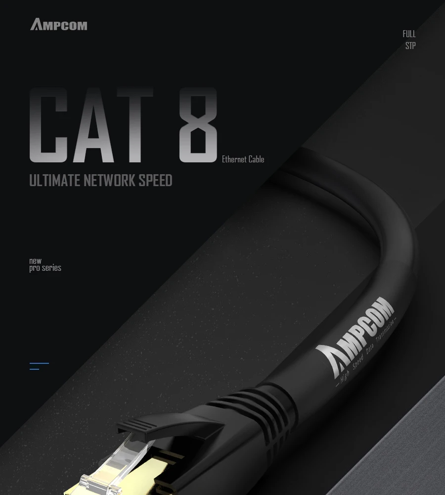 AMPCOM S/FTP CAT8 Ethernet Cable, High Speed Patch Cable 10Gbps, 25Gbps, 40Gbps with Gold Plated RJ45 Connector AMPCOM S/FTP CAT8 Ethernet Cable, High Speed Patch Cable 10Gbps, 25Gbps, 40Gbps with Gold Plated RJ45 Connector
