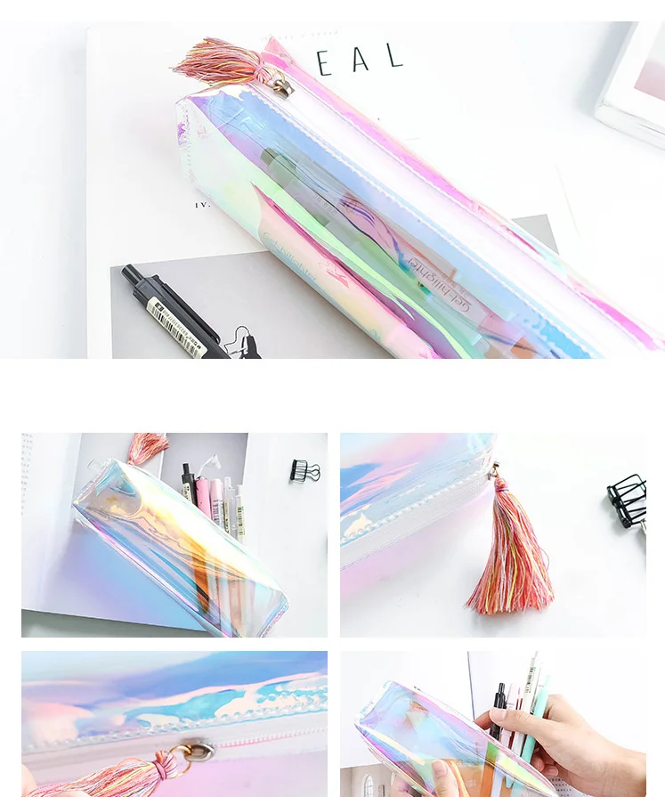 Kawaii Transparent Glitter Pencil Case Stationery Bags Creative Fashion Pvc Pencil Bag School Pencil Box Supplies Student Gift 23