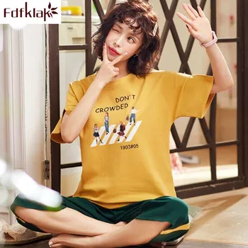Fdfklak Summer pajamas women sleepwear set short sleeve cute cartoon student's pijama casual new cotton pajama pyjama femme
Fdfklak Summer pajamas women sleepwear set short sleeve cute cartoon student's pijama casual new cotton pajama pyjama femme