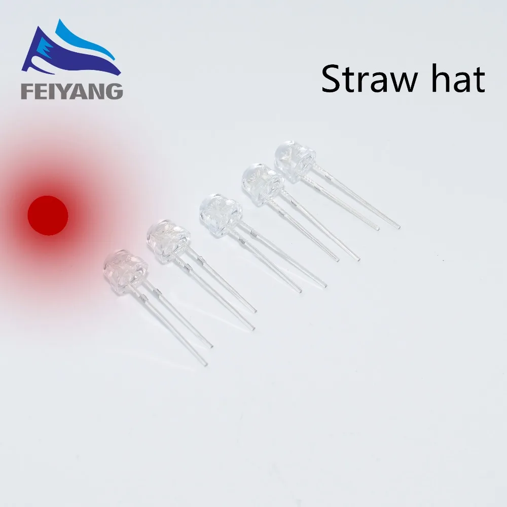 100pcs 5mm Straw Hat Red Transparent LED Diode Light Clear Lens 5 mm 20mA Emitting Lamp Wide Angle Through Hole | Лампы и освещение