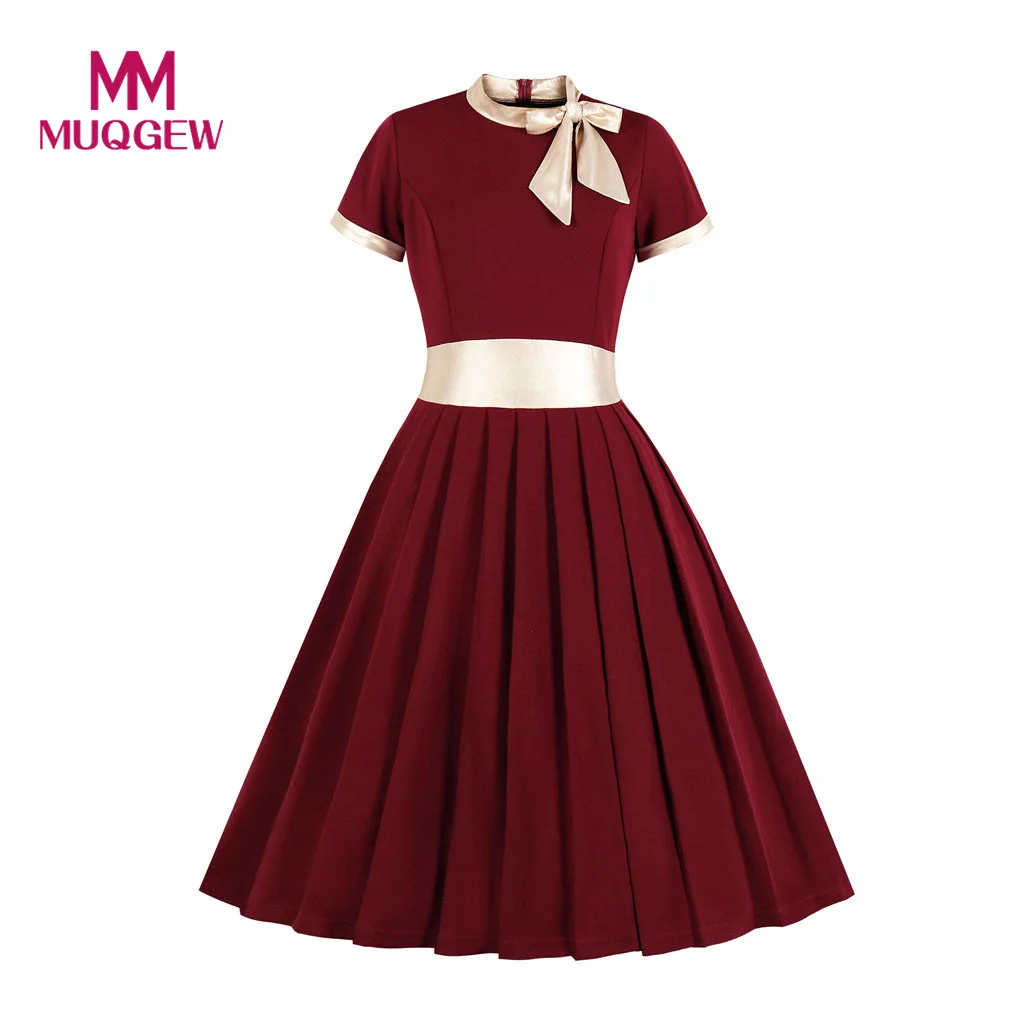 Womens Fashion Plus Size vintage Bow Stand Neck Patchwork Party summer clothes for women Dress robe femme ete 2019 ropa mujer
Womens Fashion Plus Size vintage Bow Stand Neck Patchwork Party summer clothes for women Dress robe femme ete 2019 ropa mujer