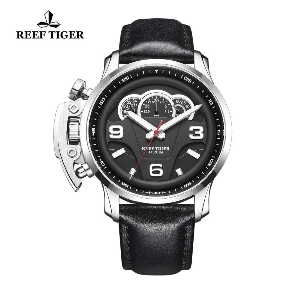 

New Reef Tiger/RT Outdoor Sport Watches for Men Steel Analog Quartz Watches Leather Strap Waterproof Watch Montre Homme RGA2105