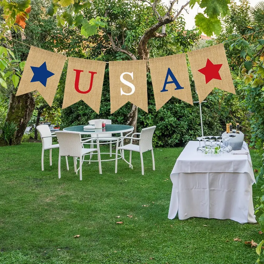 US National Day The USA Independence Day Garland Buntings Dovetail Jute Linen Colorized USA Burlap Flags Party Decoration
US National Day The USA Independence Day Garland Buntings Dovetail Jute Linen Colorized USA Burlap Flags Party Decoration