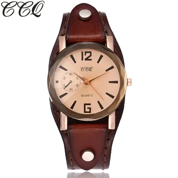 

CCQ Brand Unisex Vintage Cow Leather Bracelet Watch Casual Simple Women Men Leather Quartz Wristwatches Clock Gift Montre Femme