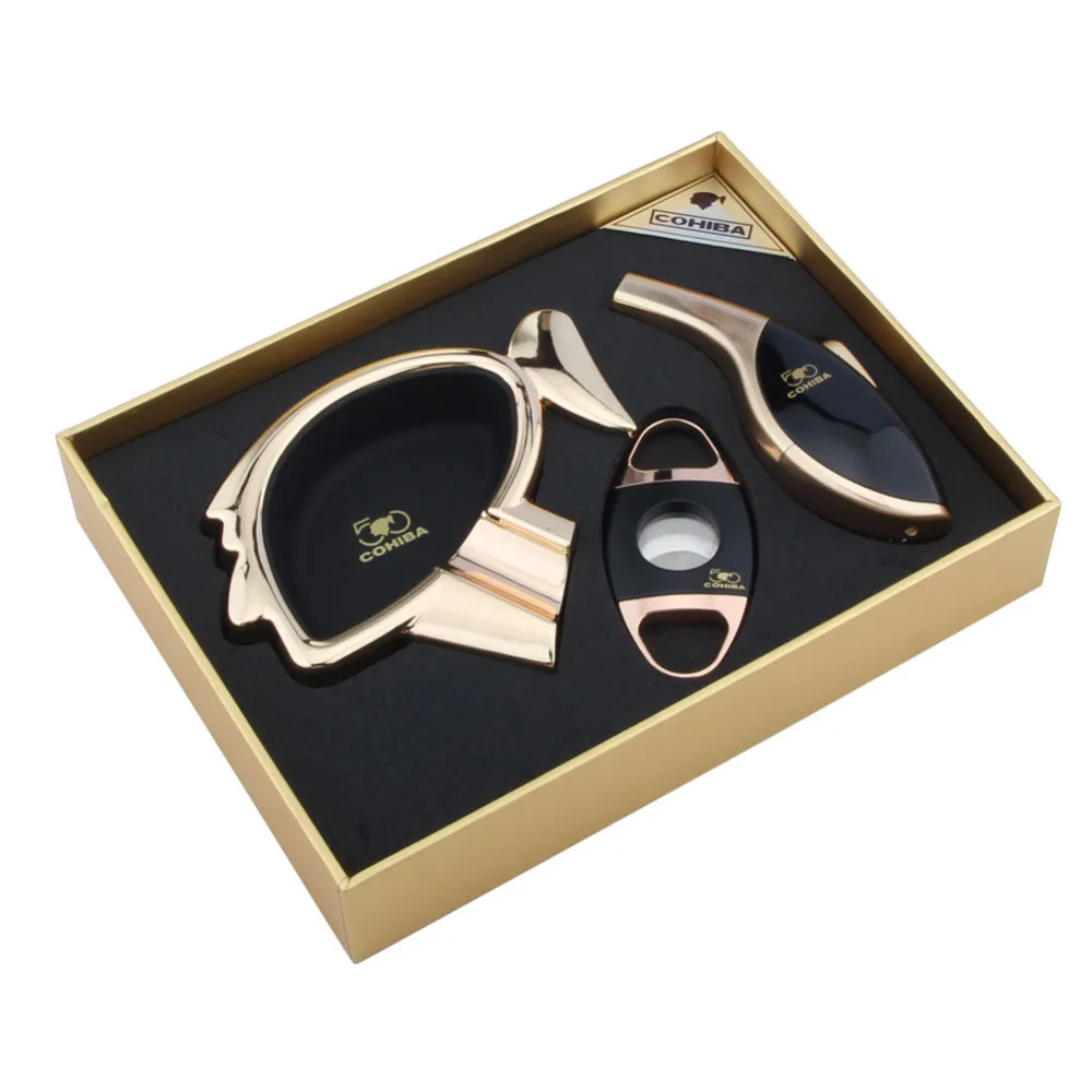 COHIBA High grade cigar set with Cartoon avatar shape ashtray cutter and lighter set
COHIBA High grade cigar set with Cartoon avatar shape ashtray cutter and lighter set