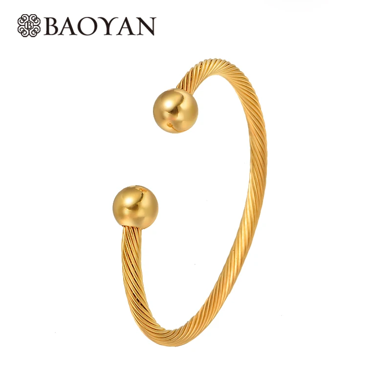 Moda Hombre Mujer Sólido Acero Inoxidable Pulsera Brazalete Oro de extremo abierto