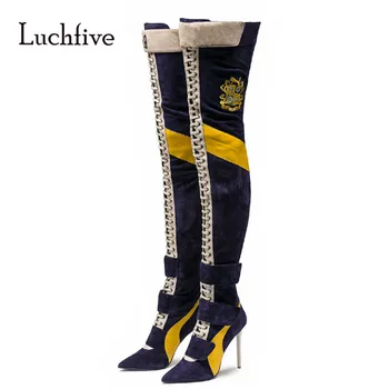 2019 New Arrival Blue Thigh high boots Women point toe Mixed Color Patchwork boots Lady Fashion Over The Knee Boots
2019 New Arrival Blue Thigh high boots Women point toe Mixed Color Patchwork boots Lady Fashion Over The Knee Boots