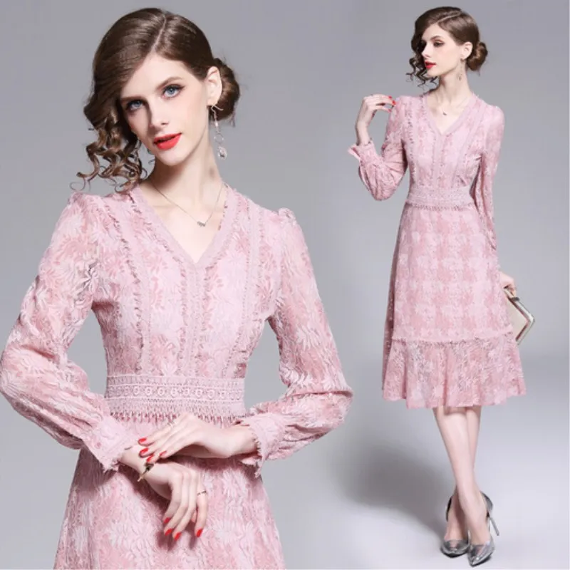2019 New Dress Women Spring Summer Fashion Elegant Pink Lace Dresses V-neck Long Sleeve Slim Long Vestidos Streetwear
2019 New Dress Women Spring Summer Fashion Elegant Pink Lace Dresses V-neck Long Sleeve Slim Long Vestidos Streetwear