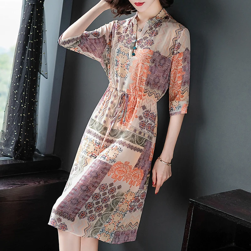 New Fashion 2019 Summer Office Lady 100% Natural Silk Print Dress Elegant V-neck Half Sleeve Women's Real Silk A-line Dress
New Fashion 2019 Summer Office Lady 100% Natural Silk Print Dress Elegant V-neck Half Sleeve Women's Real Silk A-line Dress