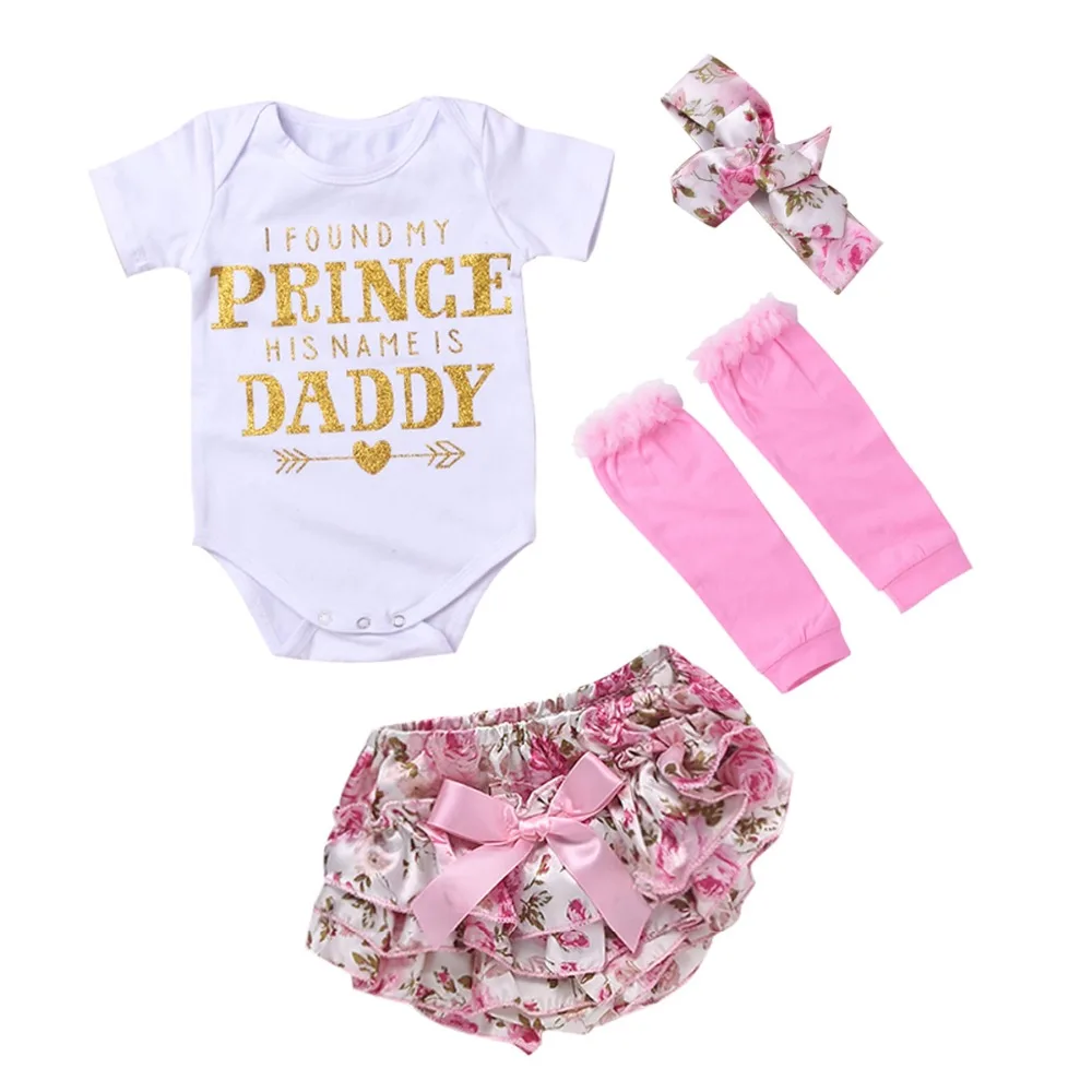 Puseky 4Pcs Newborn Infant Baby Girl Clothes Cotton Short Sleeve Romper Floral Shorts Leg Warmer Headband Prince Daddy Outfits
Puseky 4Pcs Newborn Infant Baby Girl Clothes Cotton Short Sleeve Romper Floral Shorts Leg Warmer Headband Prince Daddy Outfits