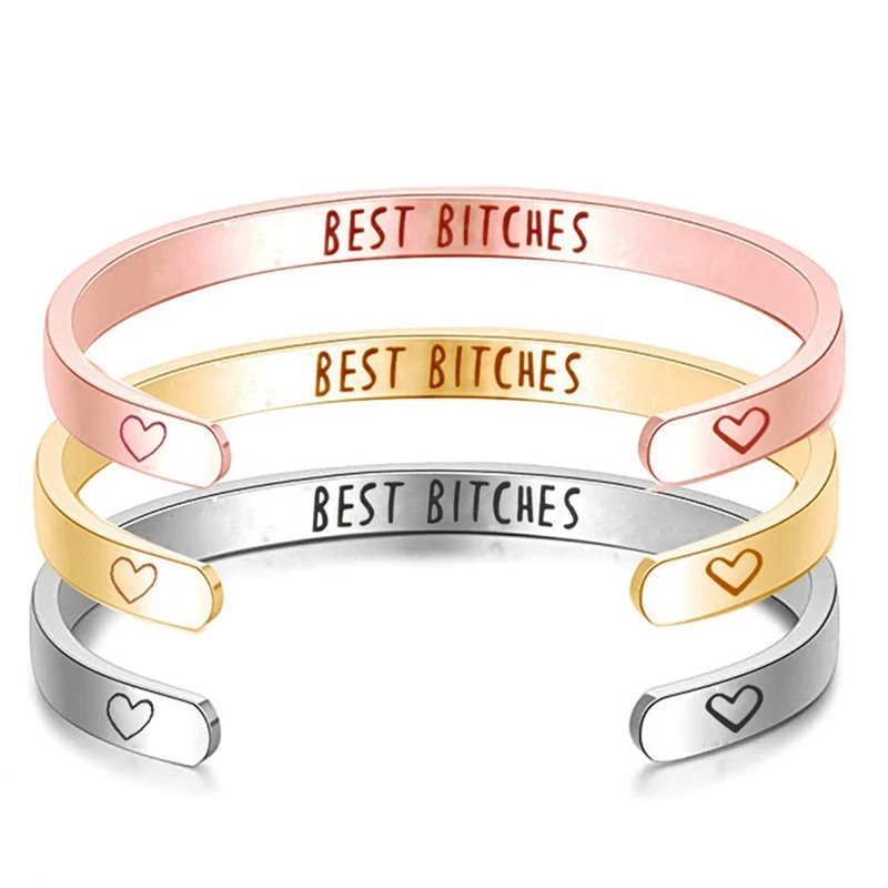 Fashion Simple BEST BITCHES Bracelet For Men & Women Customized Bangle Rose Gold/Gold/ Silver Stainless Steel For Friends Gift
Fashion Simple BEST BITCHES Bracelet For Men & Women Customized Bangle Rose Gold/Gold/ Silver Stainless Steel For Friends Gift