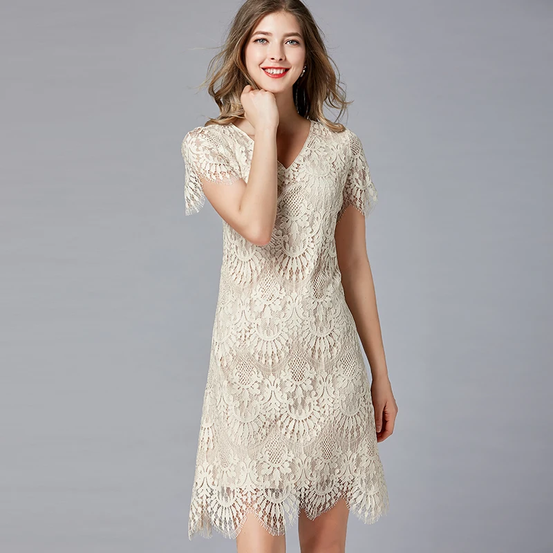 TAOYIZHUAI Summer New Hot Straight Above Knee Big Size V-Neck Beige Slim Elegant Office Party Lady Lace Short Dress 11708
TAOYIZHUAI Summer New Hot Straight Above Knee Big Size V-Neck Beige Slim Elegant Office Party Lady Lace Short Dress 11708
